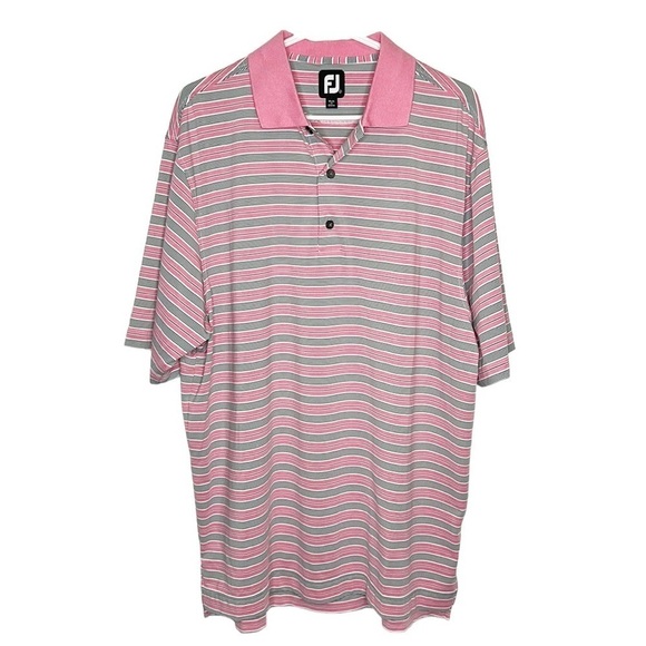 Footjoy Shirt Men's Large Pink Striped Short Sleeve Polo Golf Shirt - Picture 1 of 6